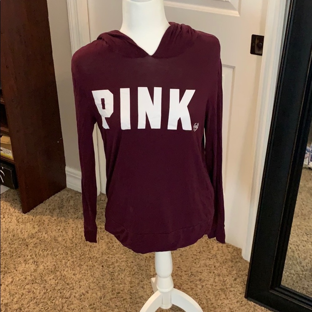 Pink long sleeve tee with hood